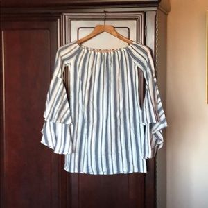 Blue/White strip summer dress w/ Bell Sleeves Sz S
